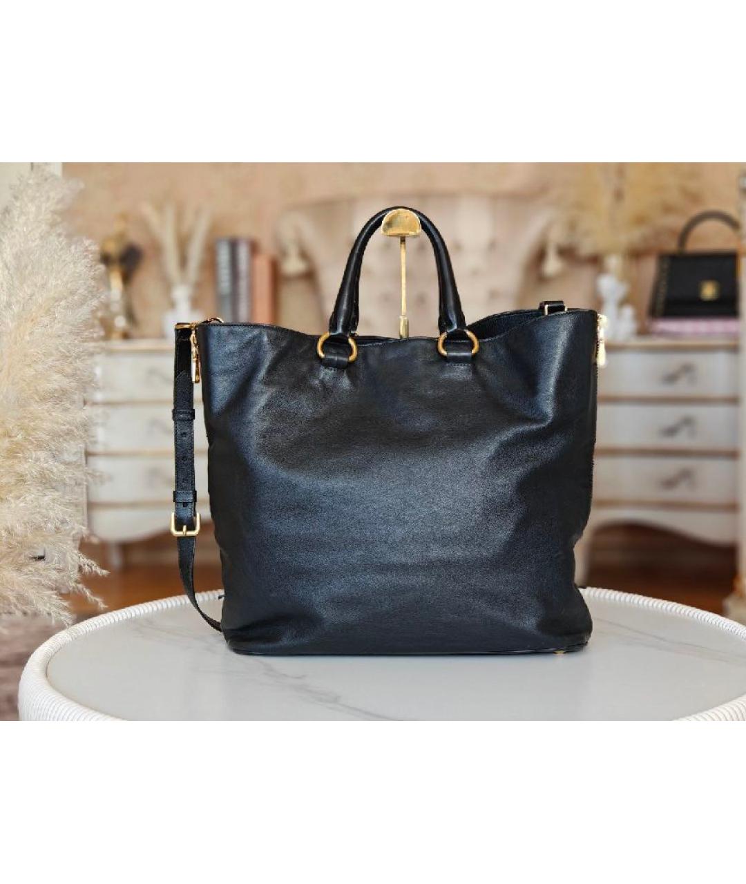 PRADA Черная кожаная сумка тоут, фото 3