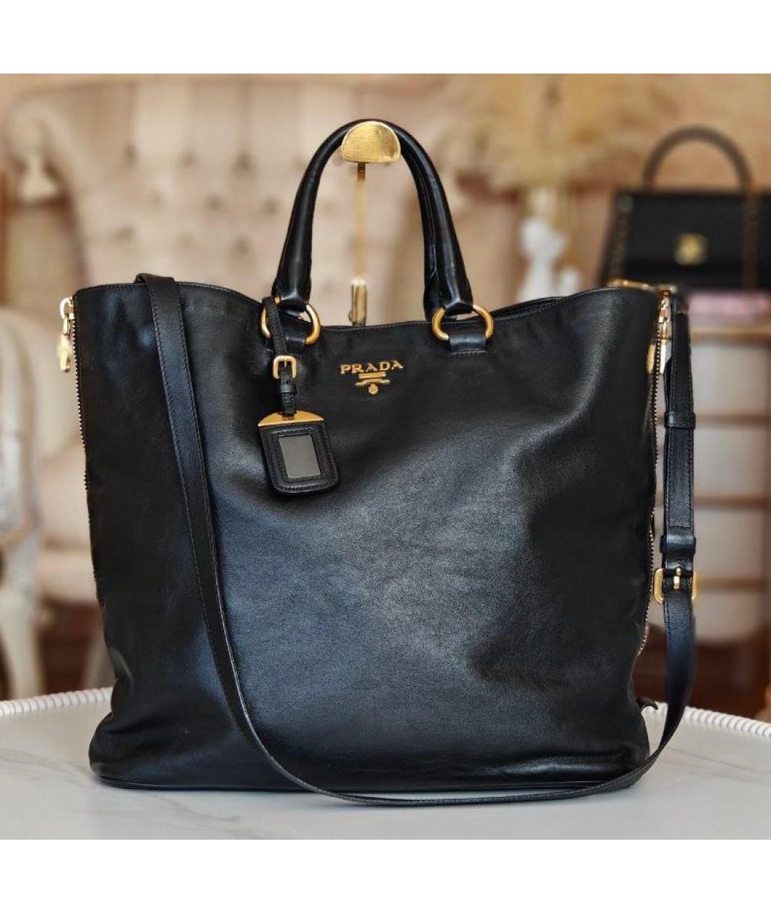 PRADA Черная кожаная сумка тоут, фото 8