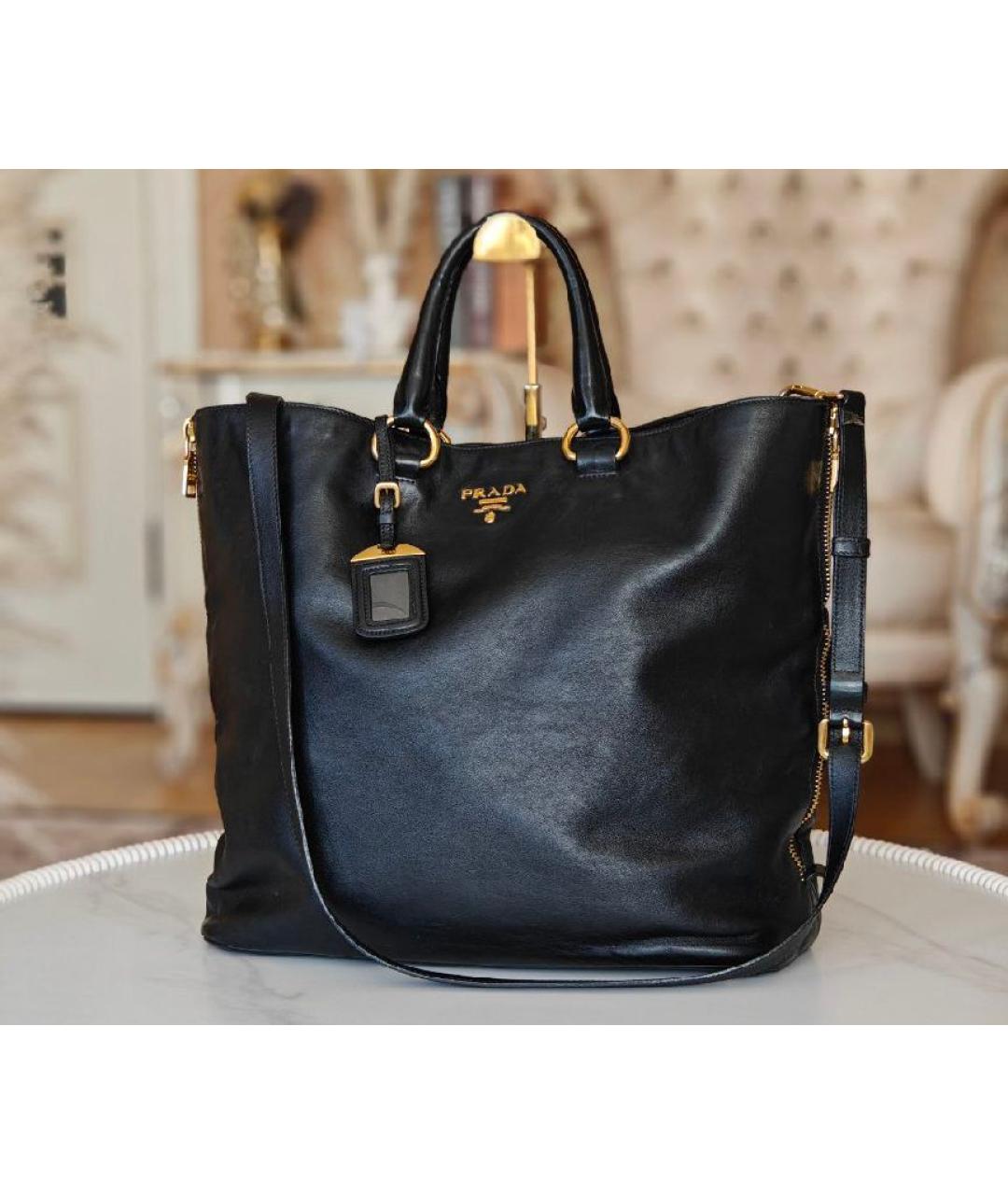 PRADA Черная кожаная сумка тоут, фото 2