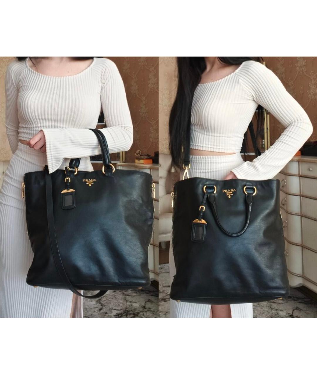 PRADA Черная кожаная сумка тоут, фото 4