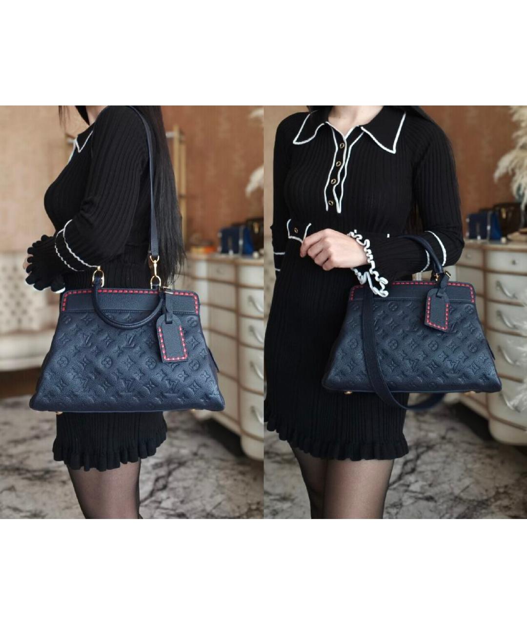 LOUIS VUITTON Темно-синяя кожаная сумка с короткими ручками, фото 4