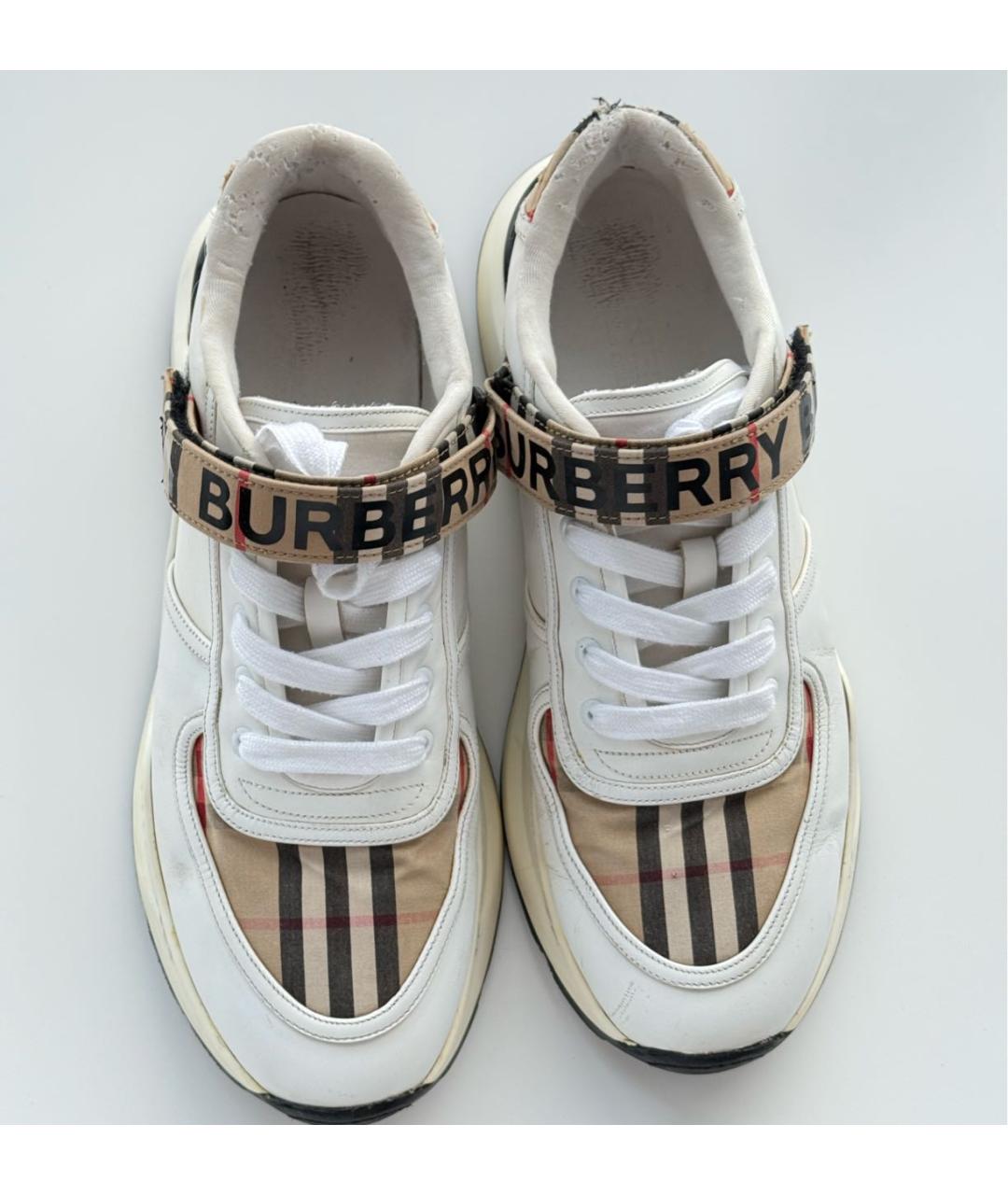 BURBERRY Белые кожаные низкие кроссовки / кеды, фото 3