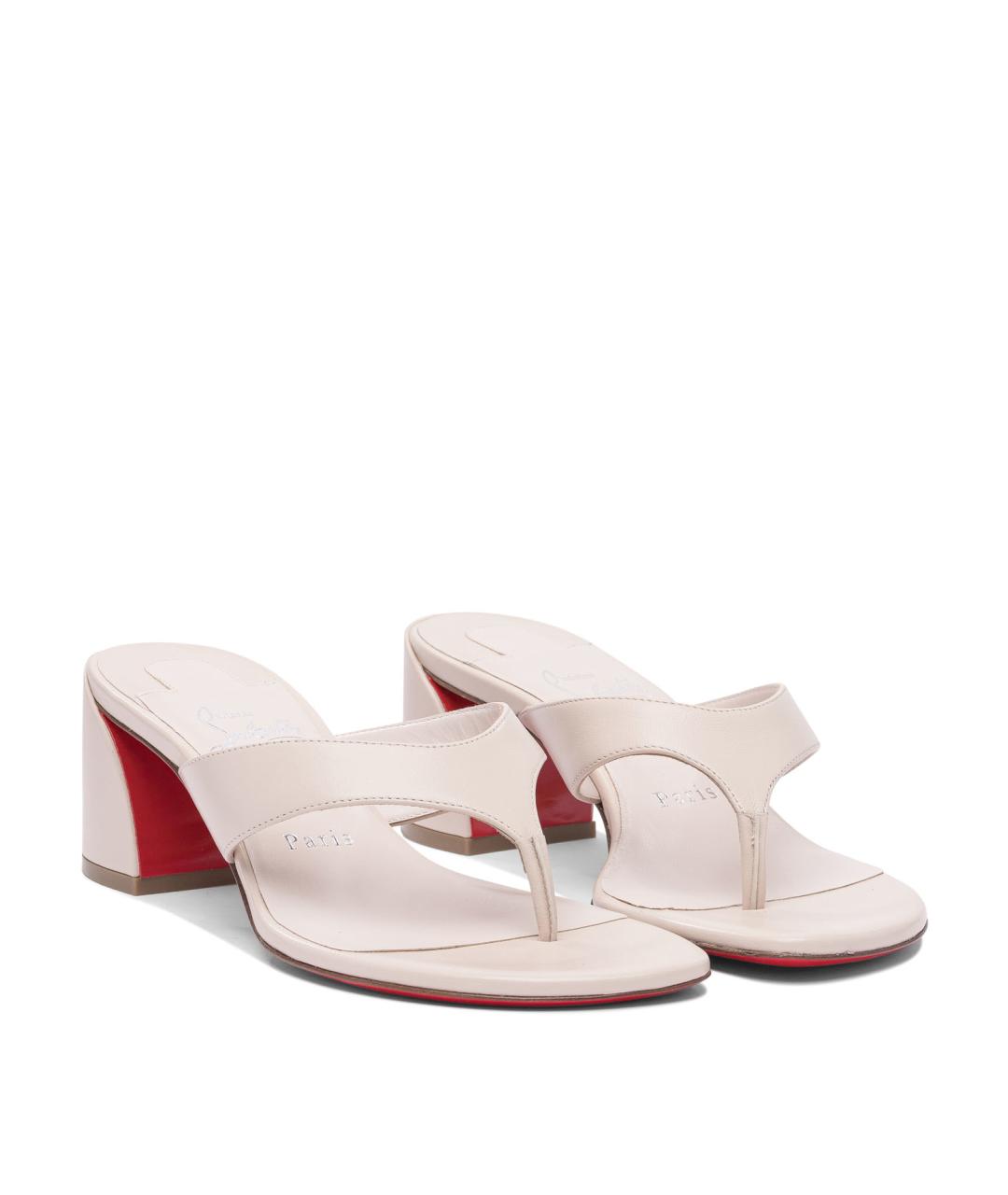 CHRISTIAN LOUBOUTIN Белые кожаные мюли, фото 2