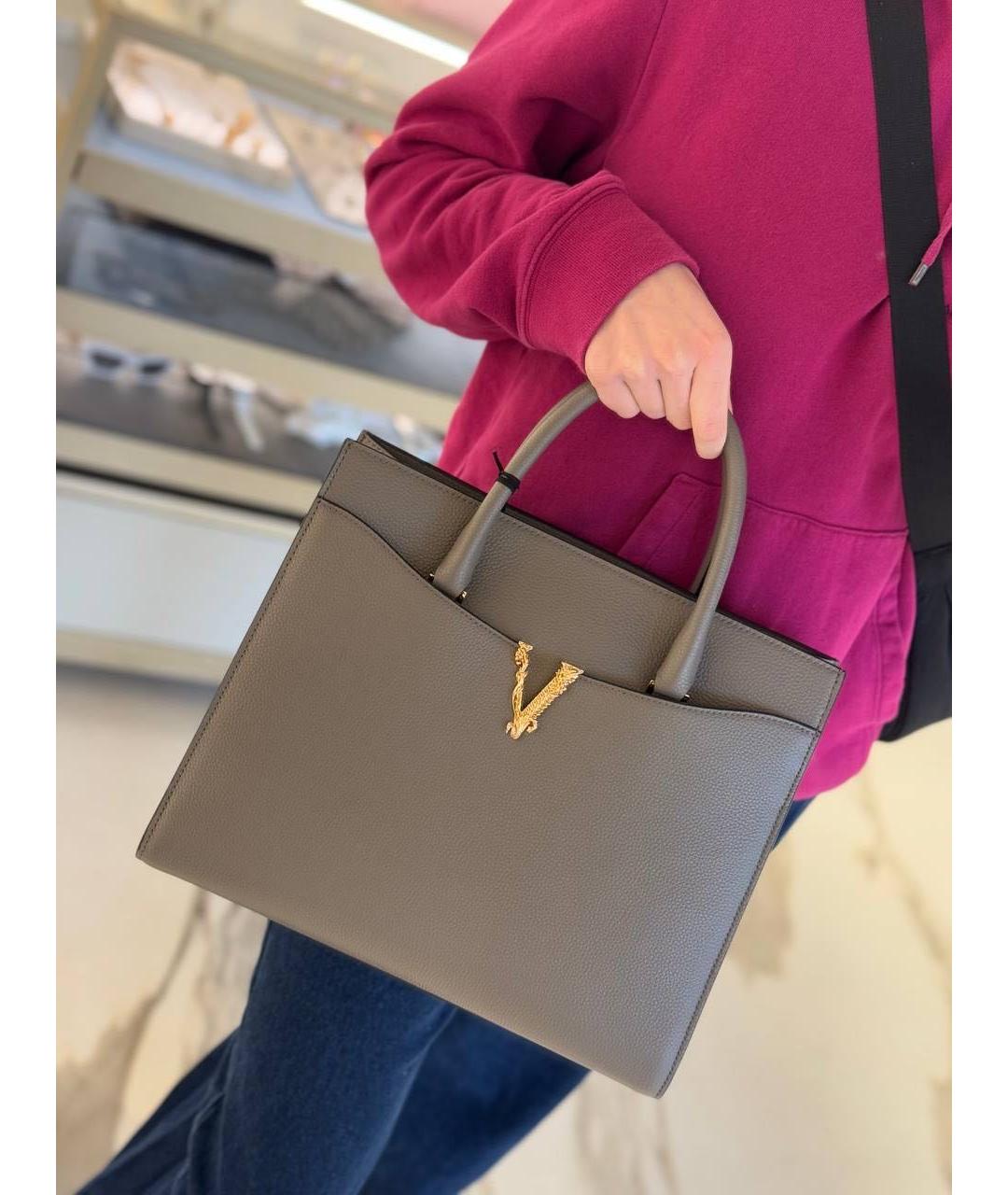 VERSACE Серая кожаная сумка тоут, фото 2