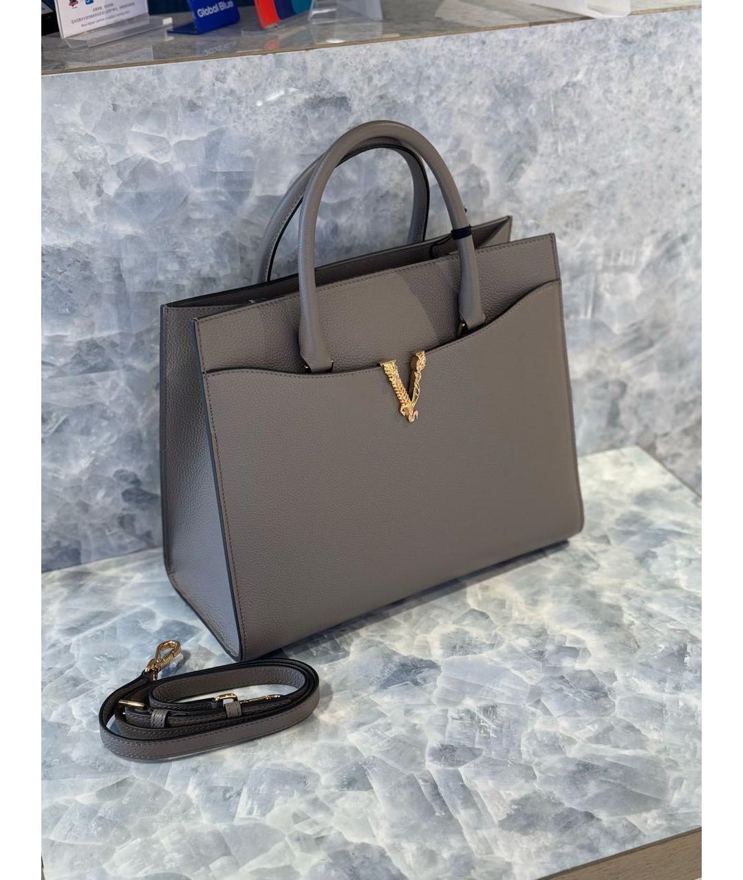 VERSACE Серая кожаная сумка тоут, фото 3