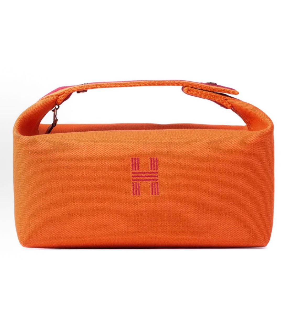 HERMES Оранжевая хлопковая косметичка, фото 5