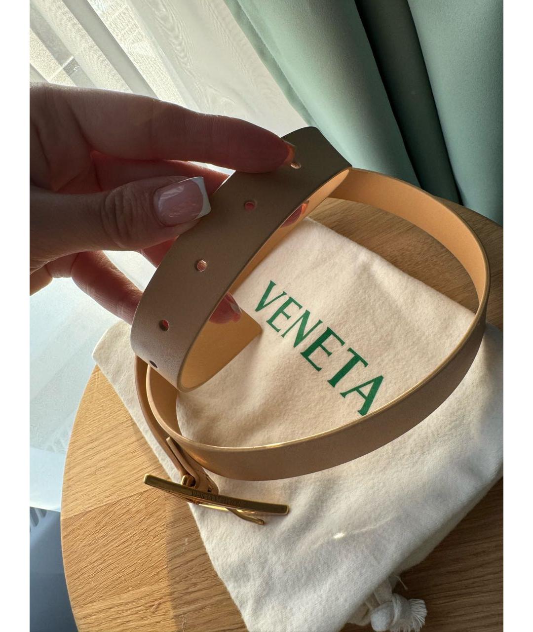 BOTTEGA VENETA Бежевый кожаный ремень, фото 4