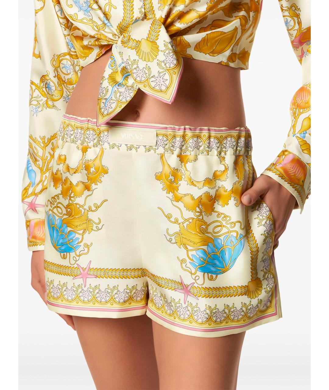 VERSACE Желтые шелковые шорты, фото 5