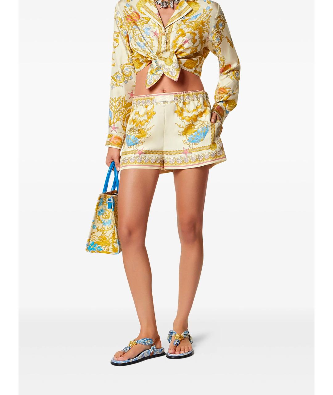 VERSACE Желтые шелковые шорты, фото 2