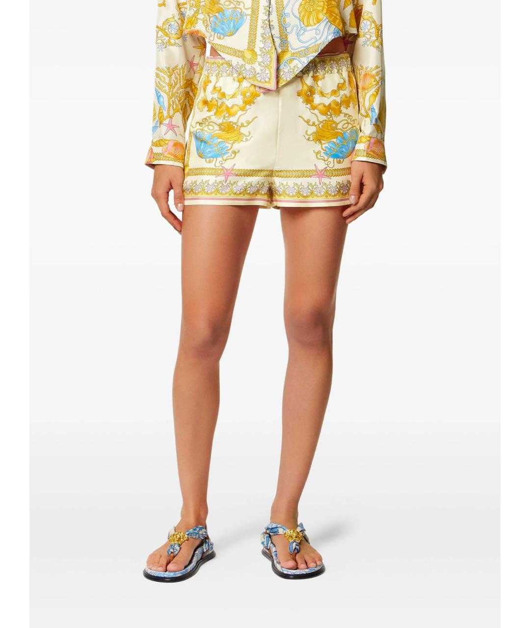 VERSACE Желтые шелковые шорты, фото 3