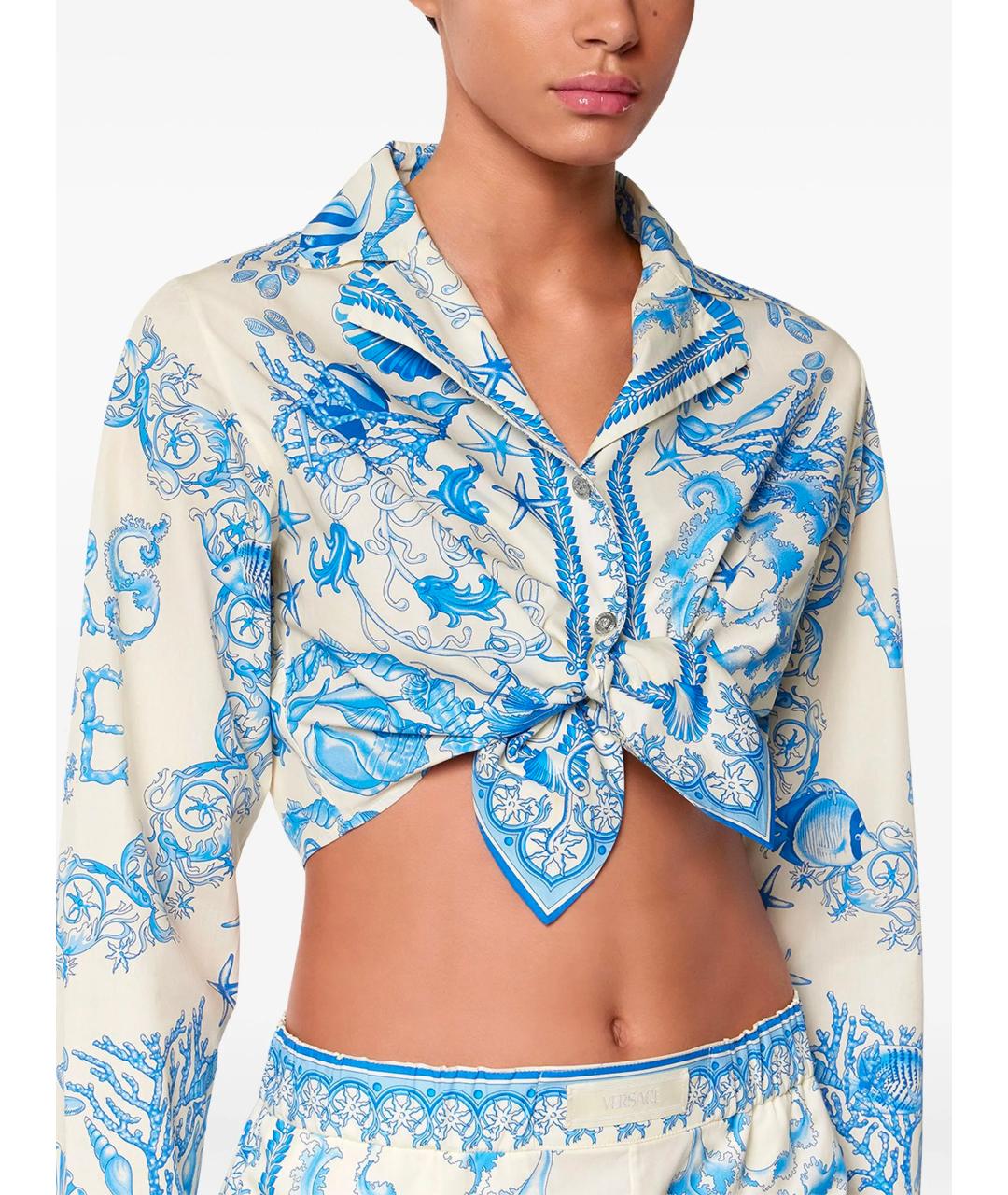 VERSACE Голубая хлопковая рубашка, фото 5