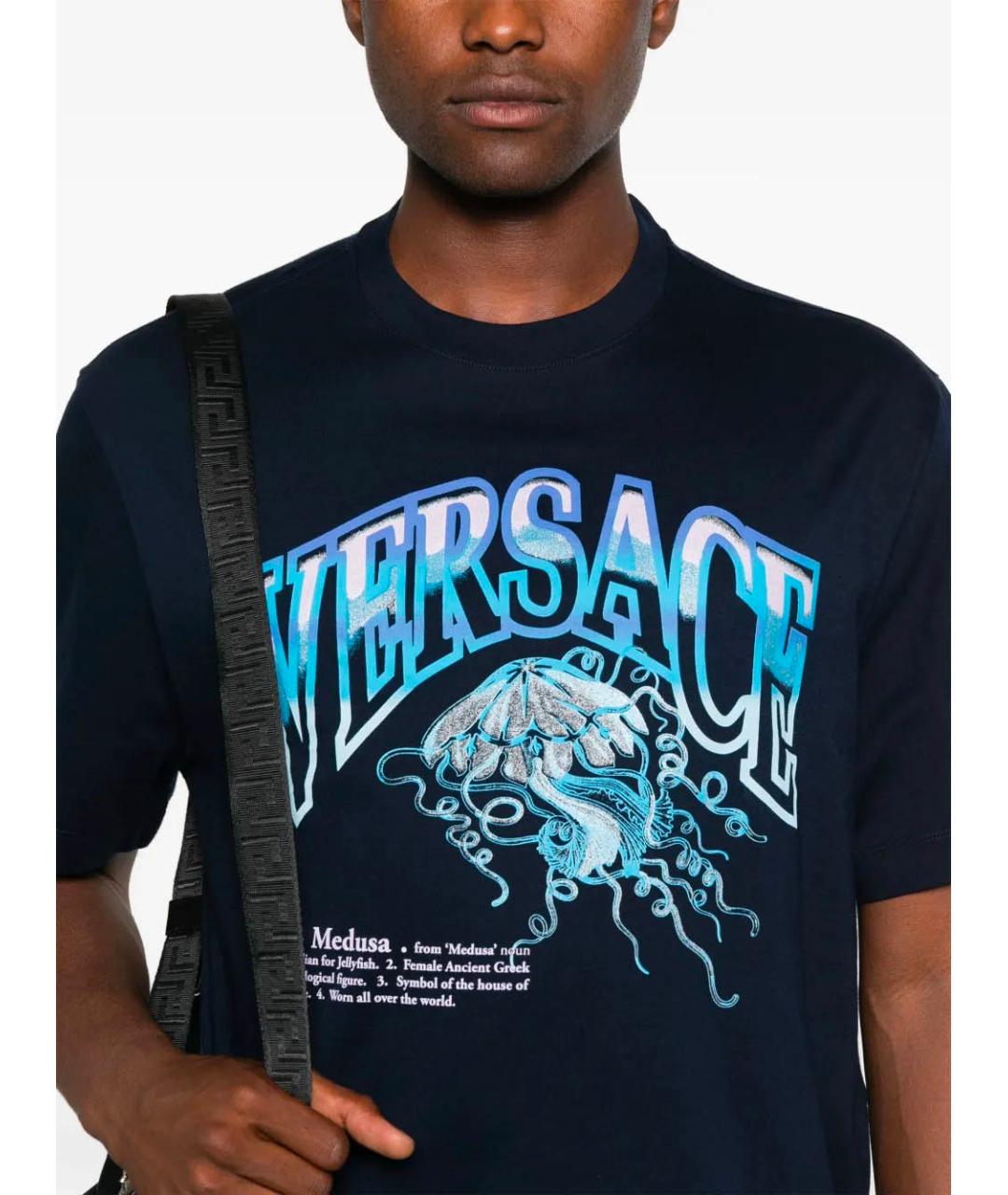 VERSACE Синяя хлопковая футболка, фото 4