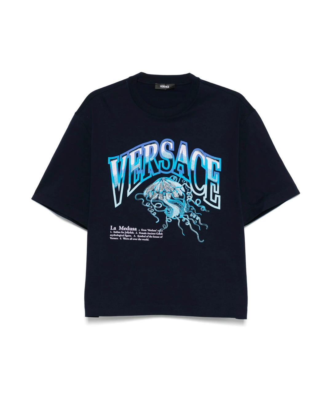 VERSACE Синяя хлопковая футболка, фото 1