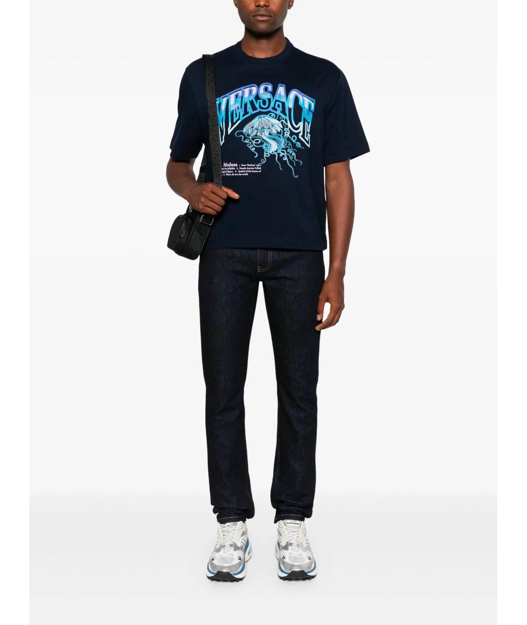VERSACE Синяя хлопковая футболка, фото 2
