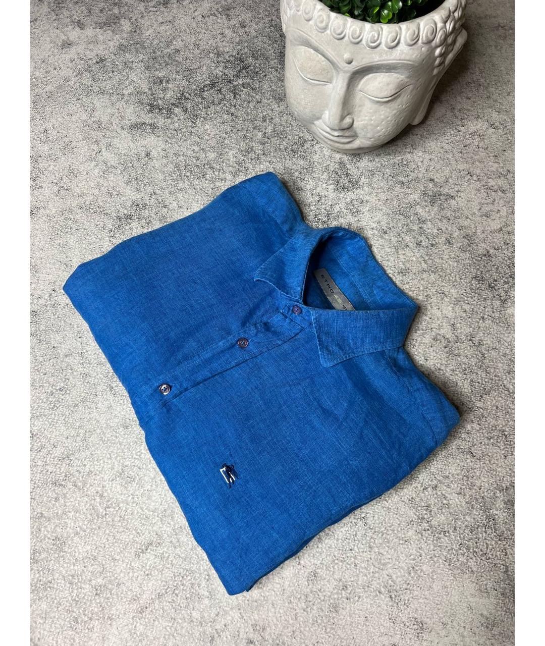 ETRO Синяя льняная классическая рубашка, фото 2