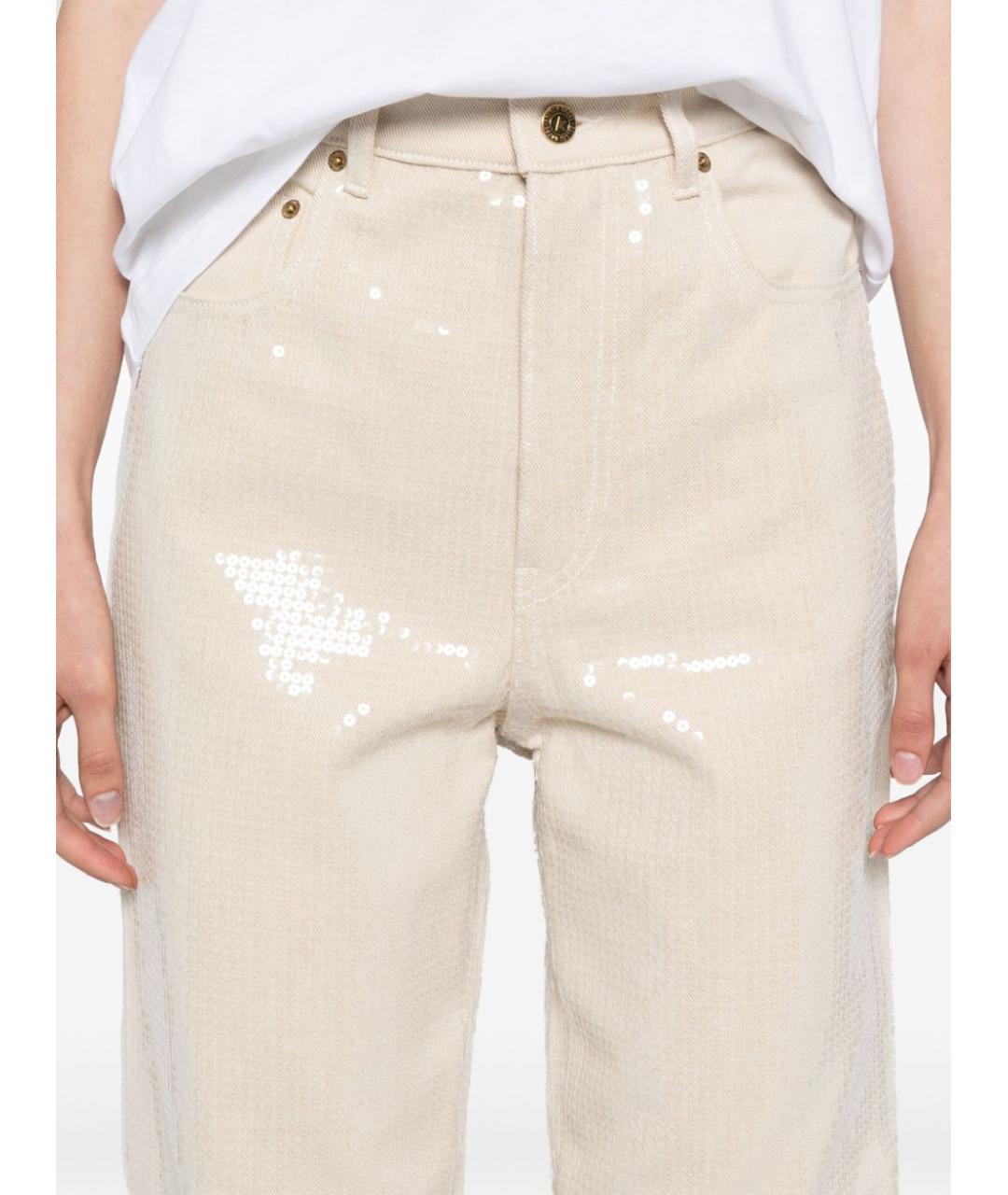 GOLDEN GOOSE DELUXE BRAND Бежевые хлопковые прямые джинсы, фото 4