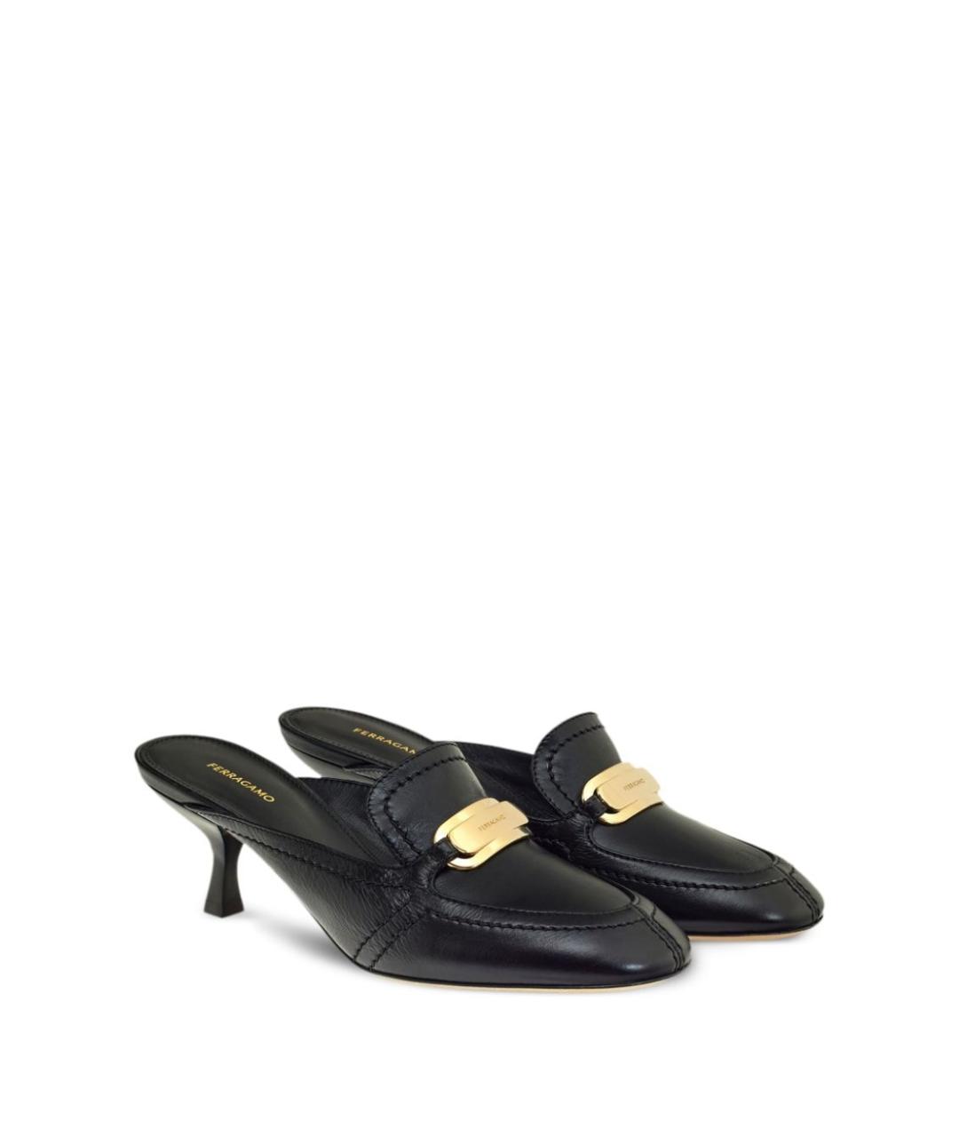 FERRAGAMO Черные кожаные мюли, фото 4