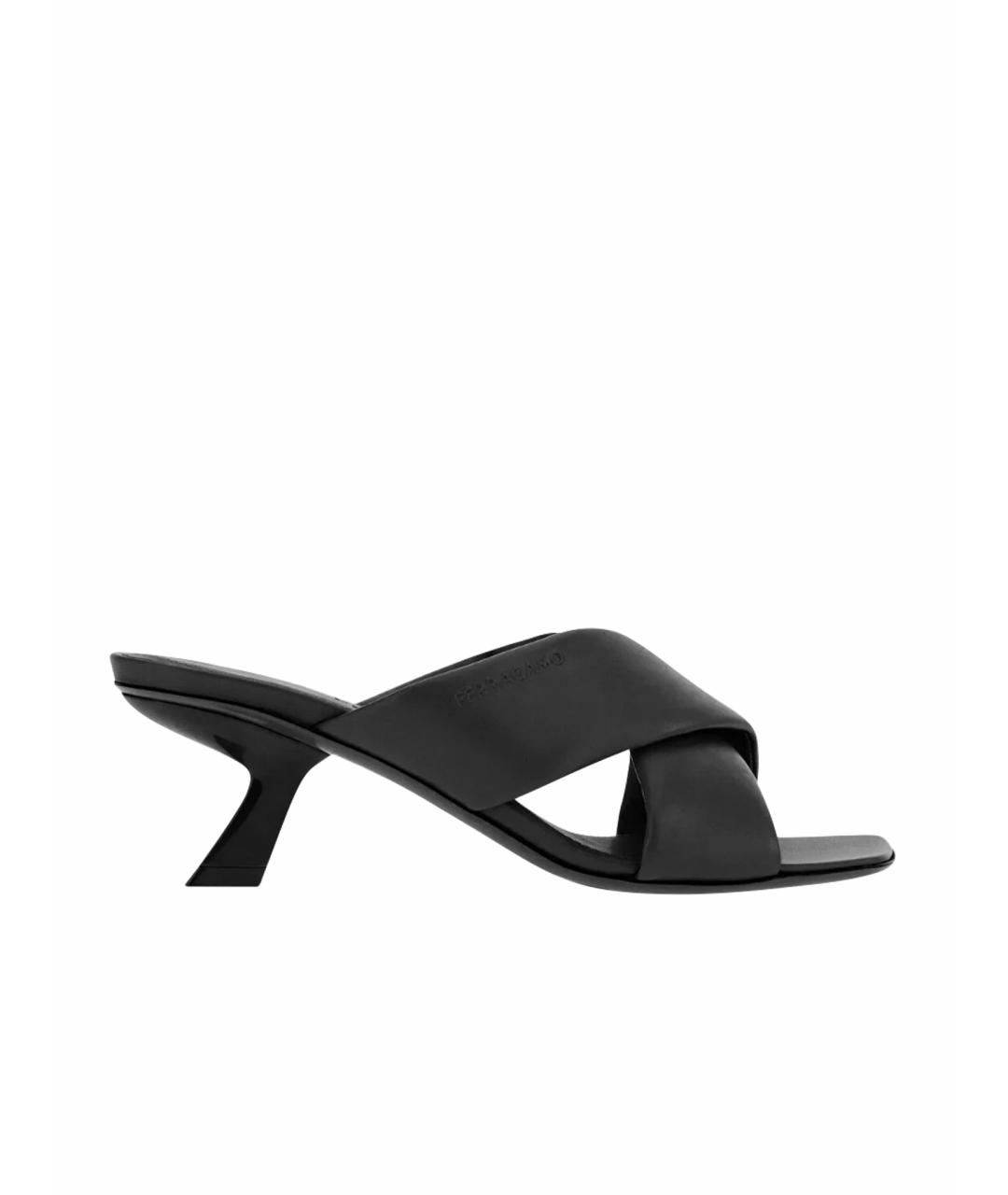 FERRAGAMO Черные кожаные мюли, фото 1