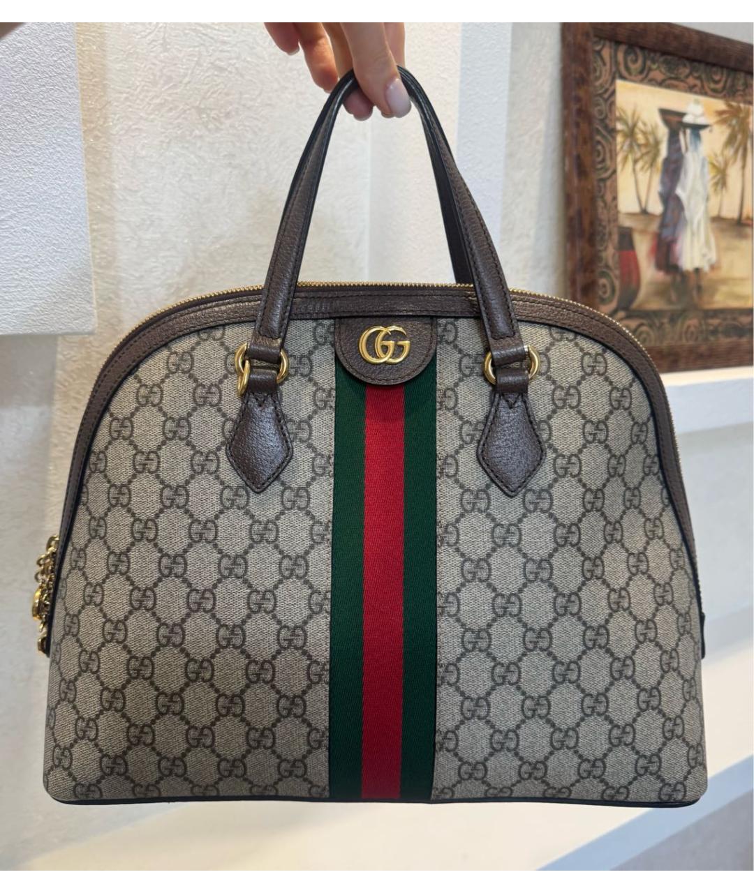 GUCCI Коричневая кожаная сумка с короткими ручками, фото 8