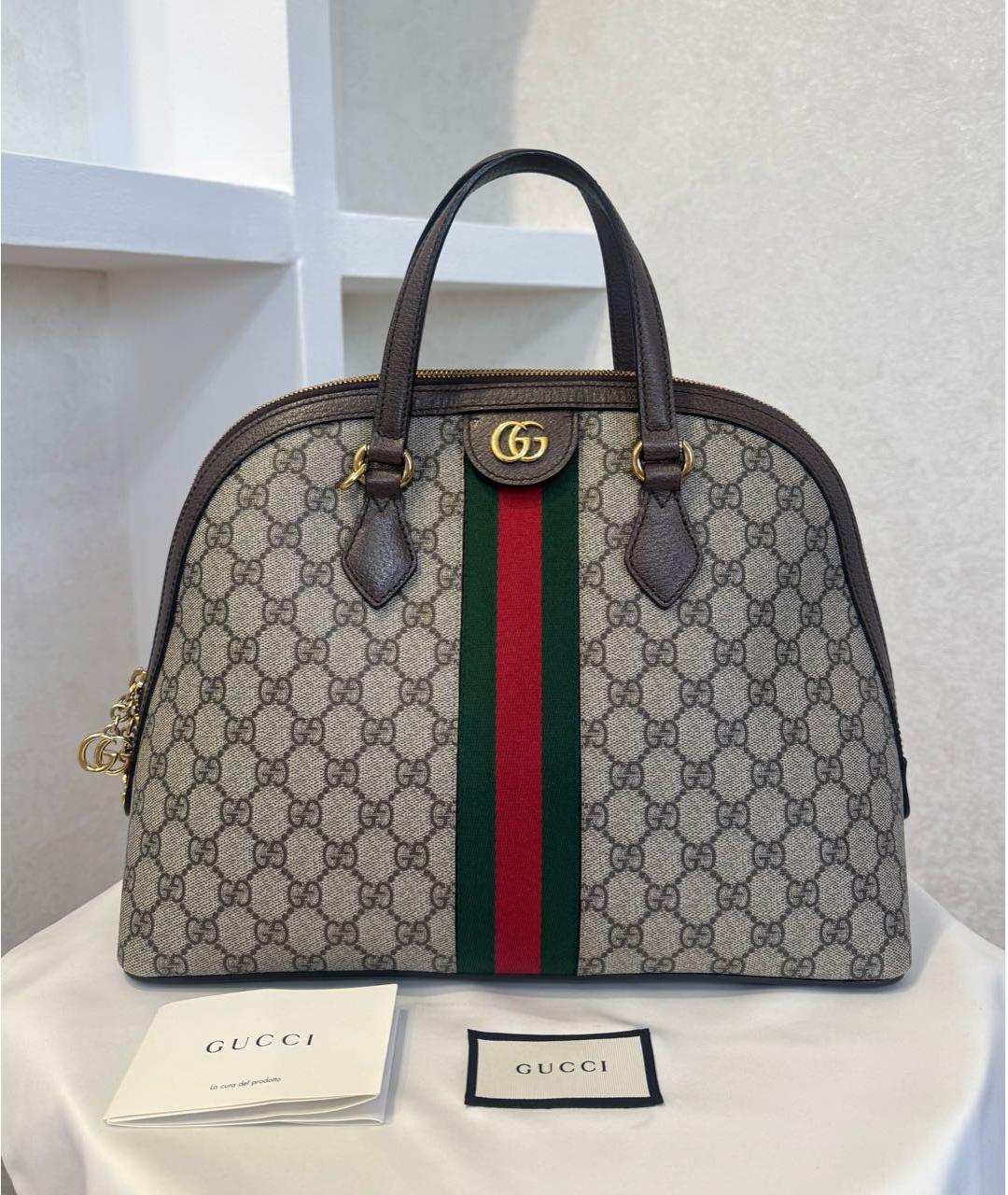 GUCCI Коричневая кожаная сумка с короткими ручками, фото 4