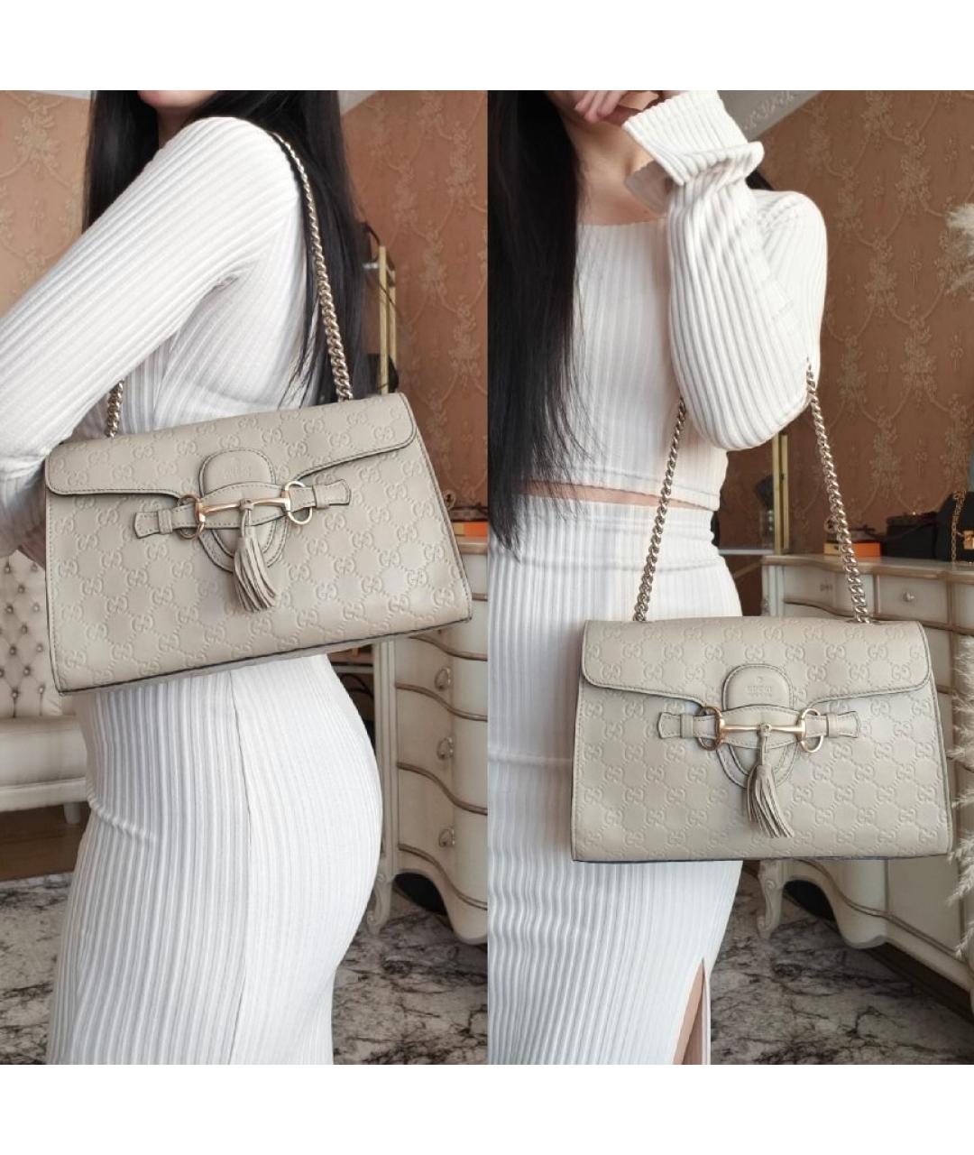 GUCCI Бежевая кожаная сумка через плечо, фото 4