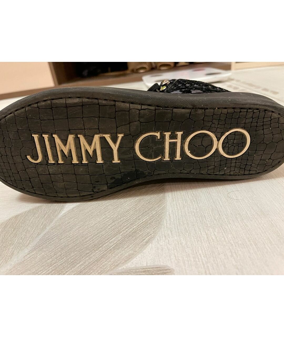JIMMY CHOO Черные текстильные высокие кроссовки / кеды, фото 4