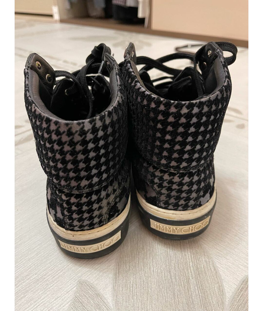 JIMMY CHOO Черные текстильные высокие кроссовки / кеды, фото 3