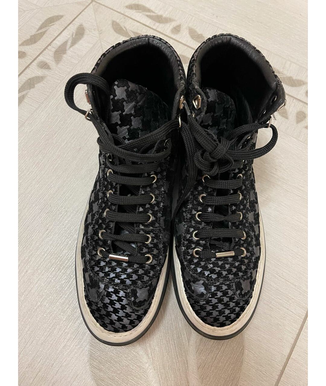 JIMMY CHOO Черные текстильные высокие кроссовки / кеды, фото 2