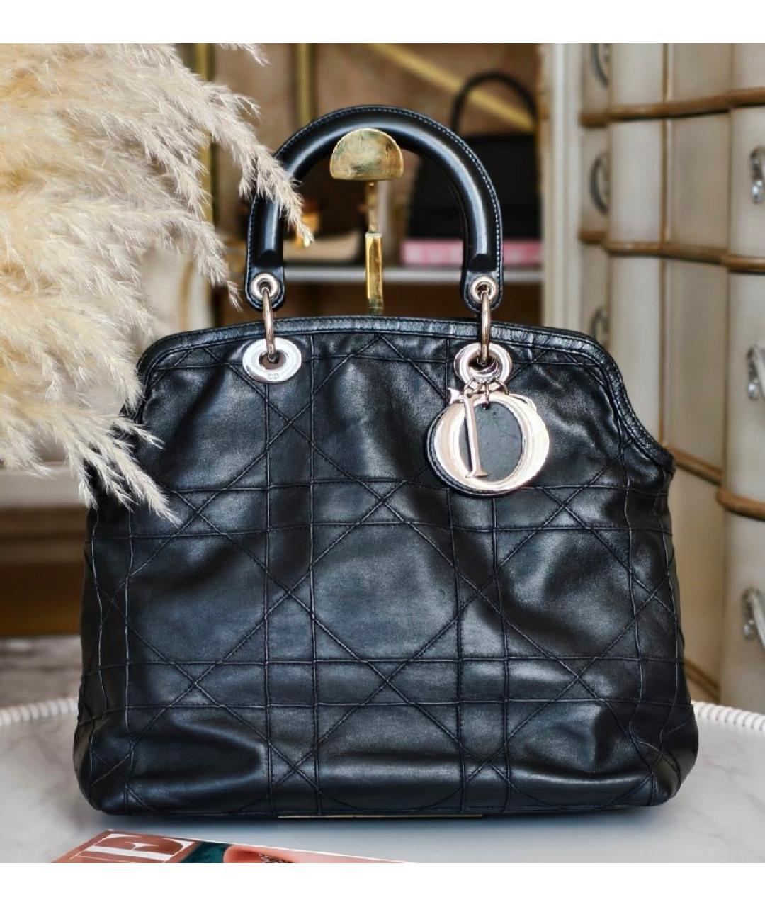 CHRISTIAN DIOR Черная кожаная сумка тоут, фото 2