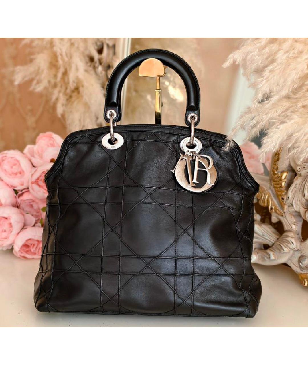 CHRISTIAN DIOR Черная кожаная сумка тоут, фото 2