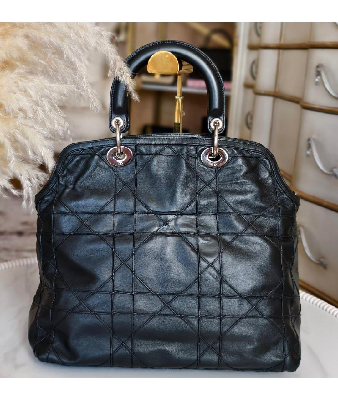 CHRISTIAN DIOR Черная кожаная сумка тоут, фото 4