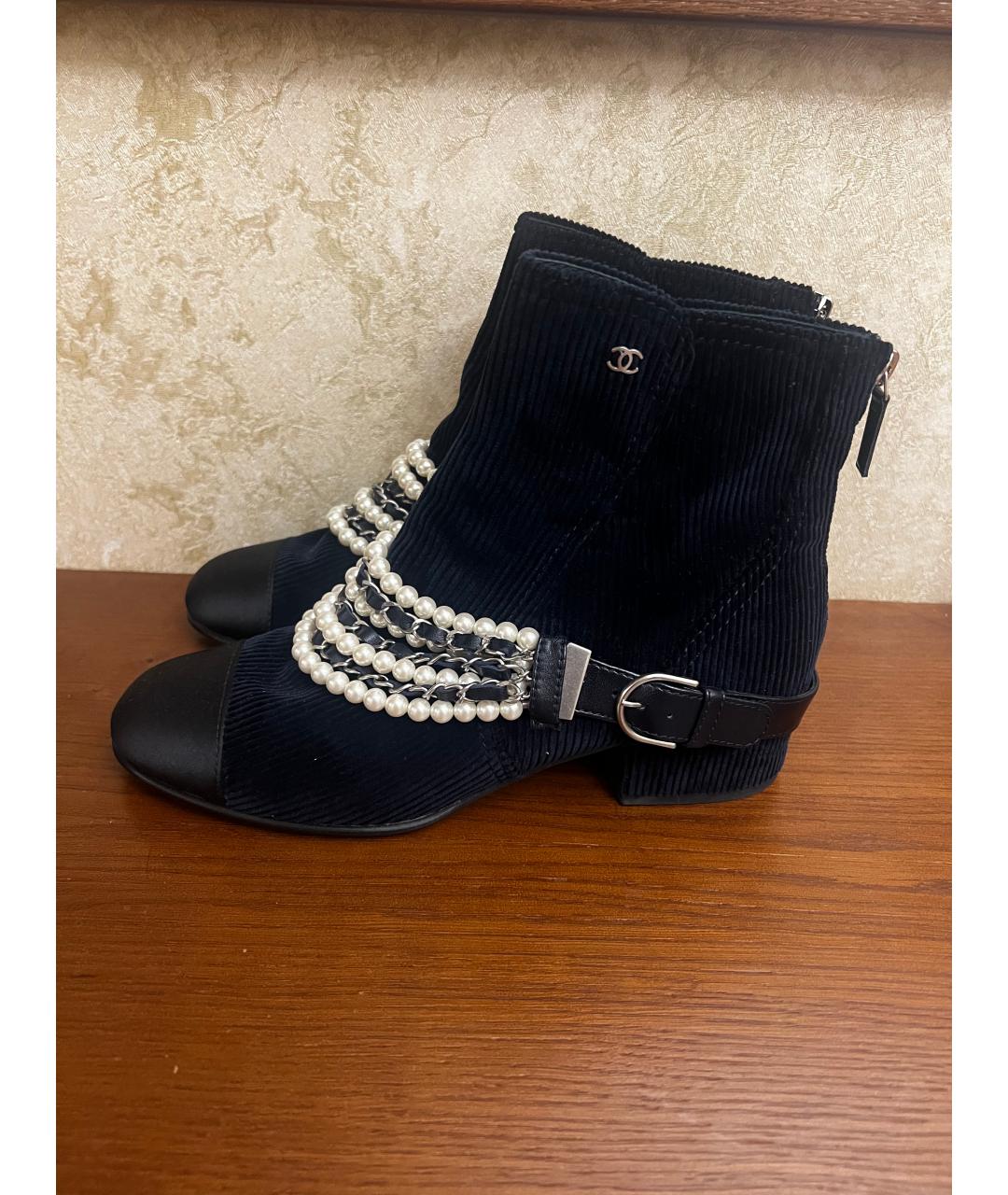 CHANEL Темно-синие текстильные полусапоги, фото 7