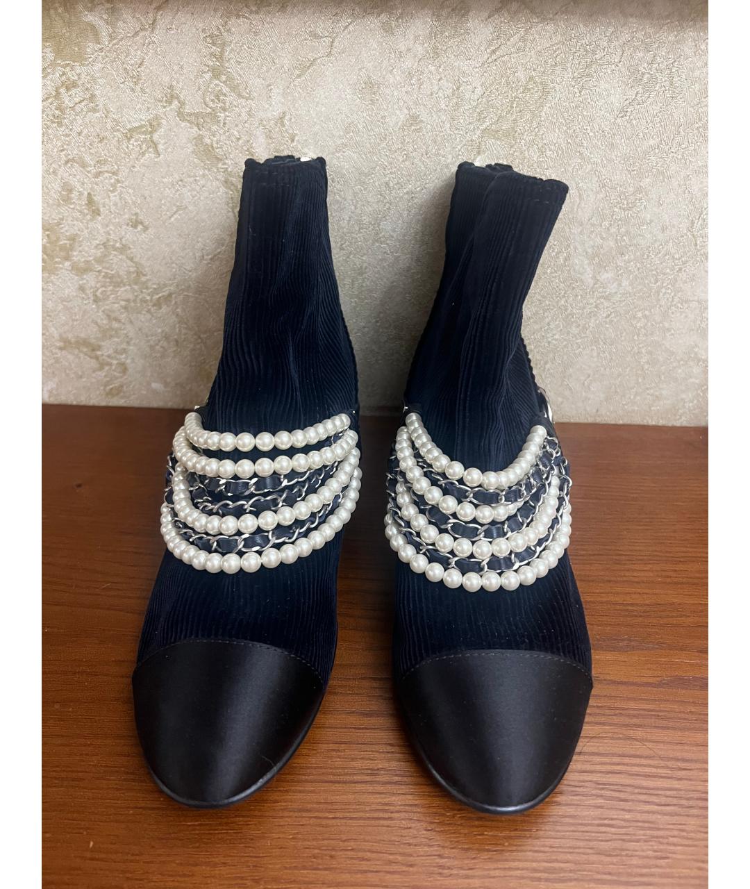 CHANEL Темно-синие текстильные полусапоги, фото 2
