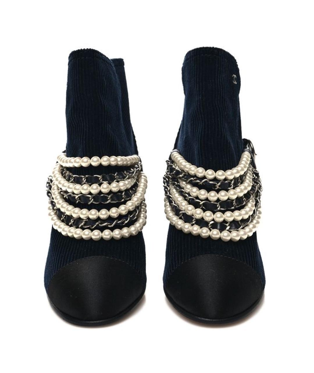 CHANEL Темно-синие текстильные полусапоги, фото 4