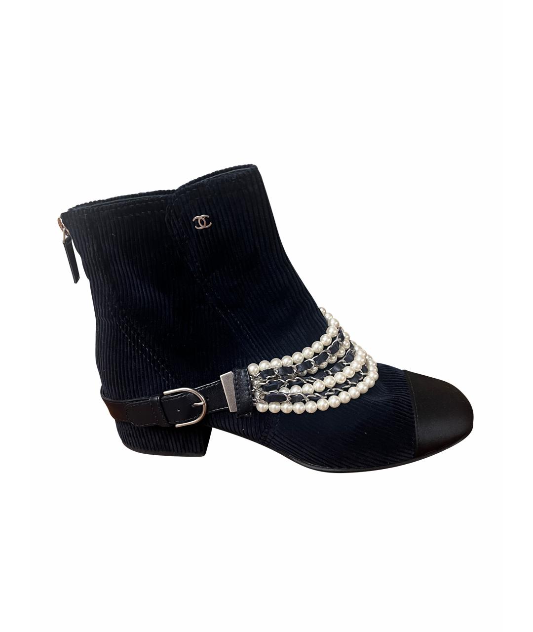 CHANEL Темно-синие текстильные полусапоги, фото 1