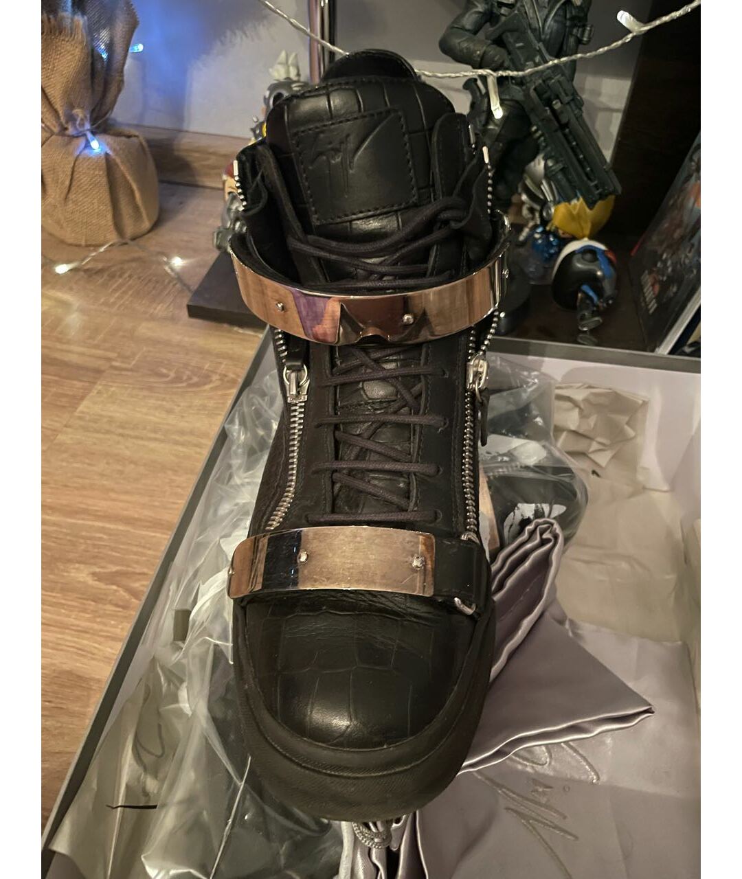 GIUSEPPE ZANOTTI DESIGN Черные кожаные высокие кроссовки / кеды, фото 2