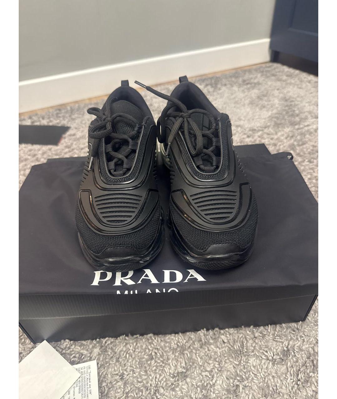 PRADA Черные кожаные низкие кроссовки / кеды, фото 2