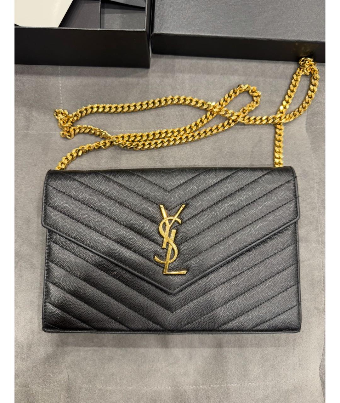 SAINT LAURENT Черный кожаный кошелек, фото 9
