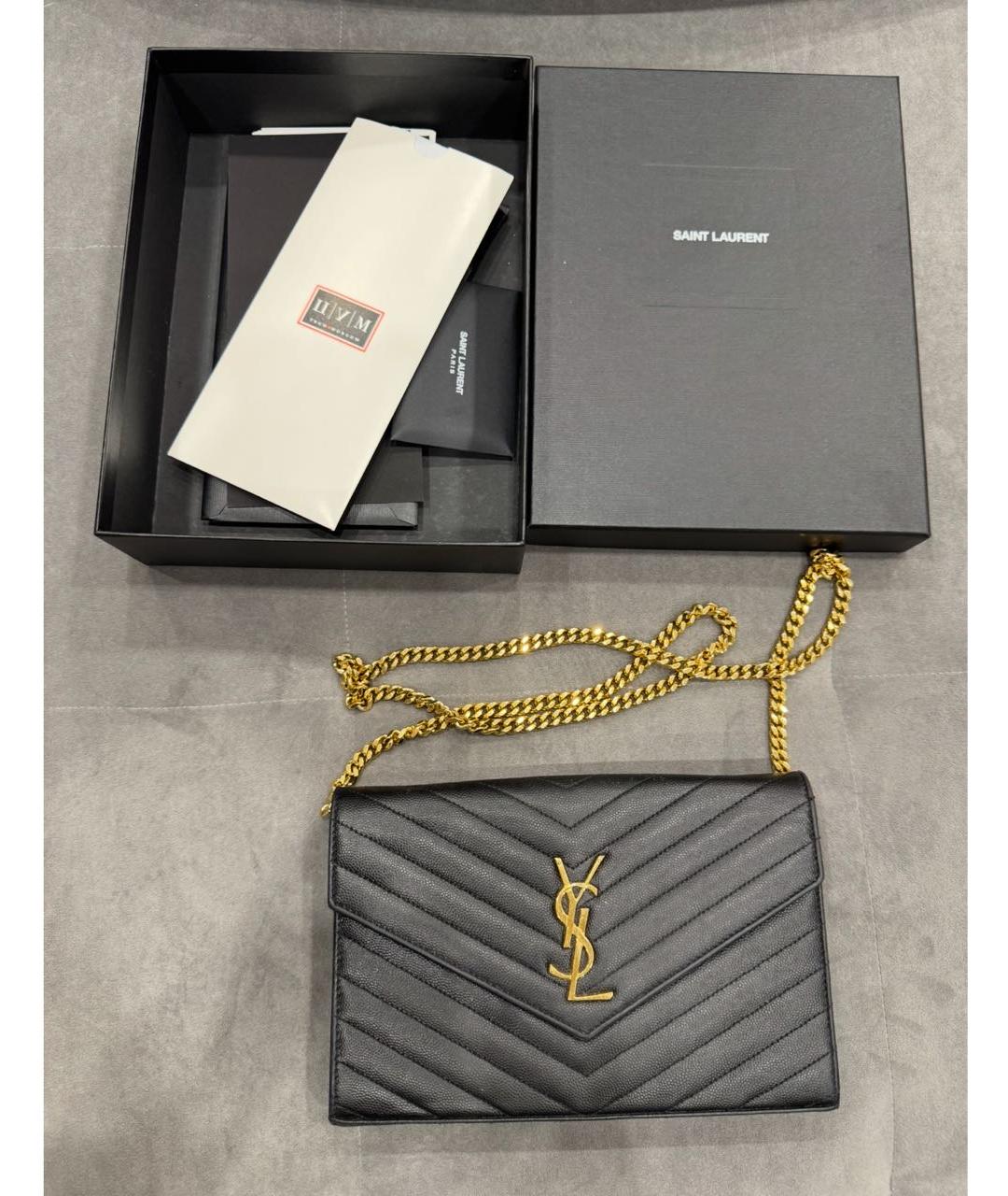 SAINT LAURENT Черный кожаный кошелек, фото 7