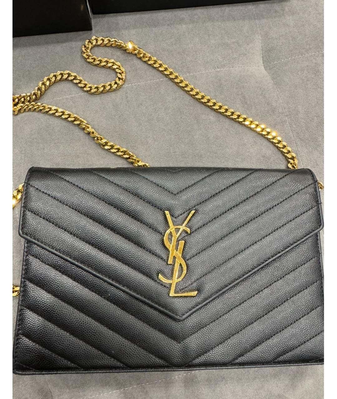SAINT LAURENT Черный кожаный кошелек, фото 4