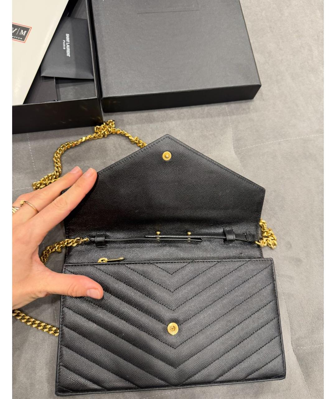 SAINT LAURENT Черный кожаный кошелек, фото 3