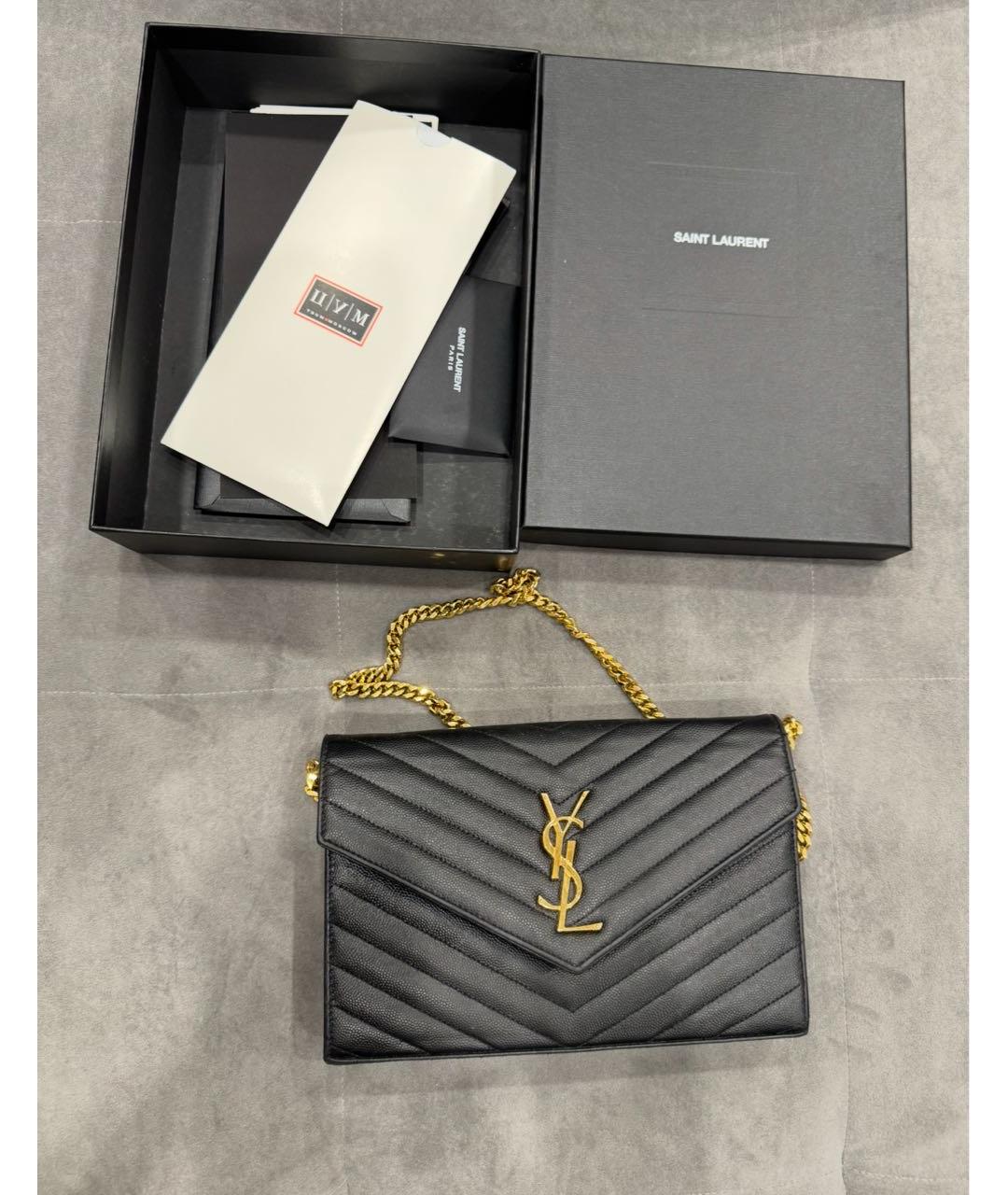SAINT LAURENT Черный кожаный кошелек, фото 2