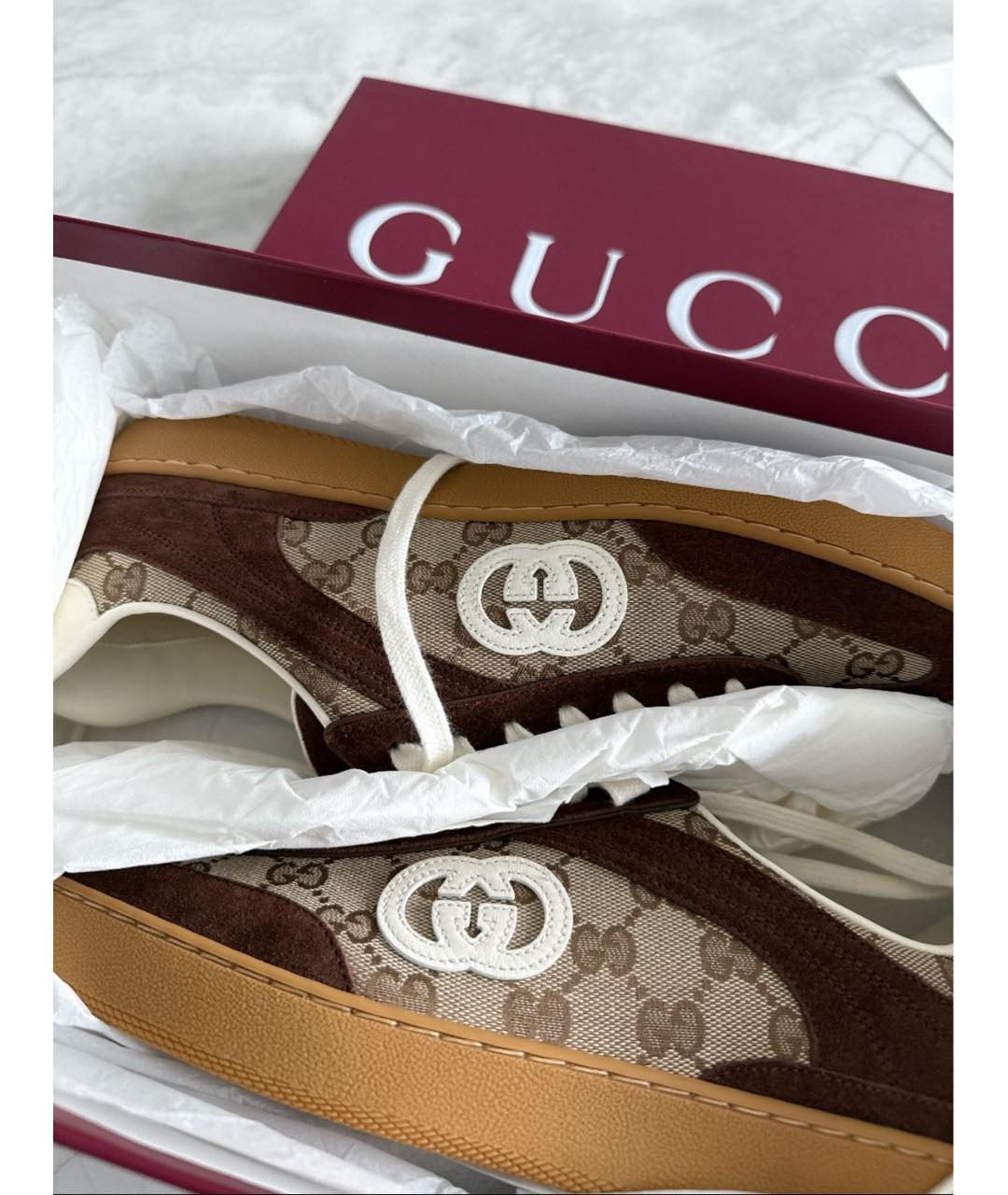 GUCCI Коричневые замшевые низкие кроссовки / кеды, фото 5