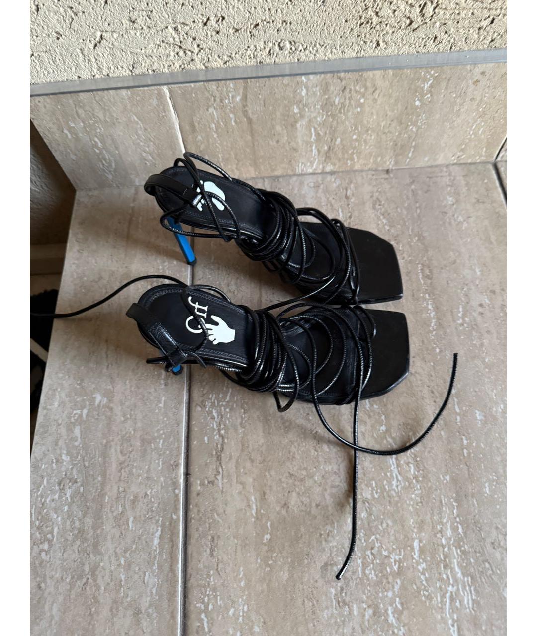 OFF-WHITE Черные кожаные босоножки, фото 3