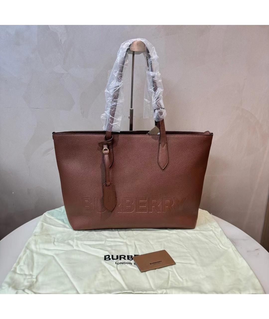 BURBERRY Коричневая кожаная сумка тоут, фото 3