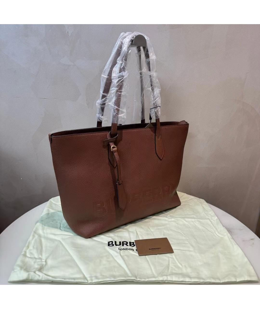 BURBERRY Коричневая кожаная сумка тоут, фото 5