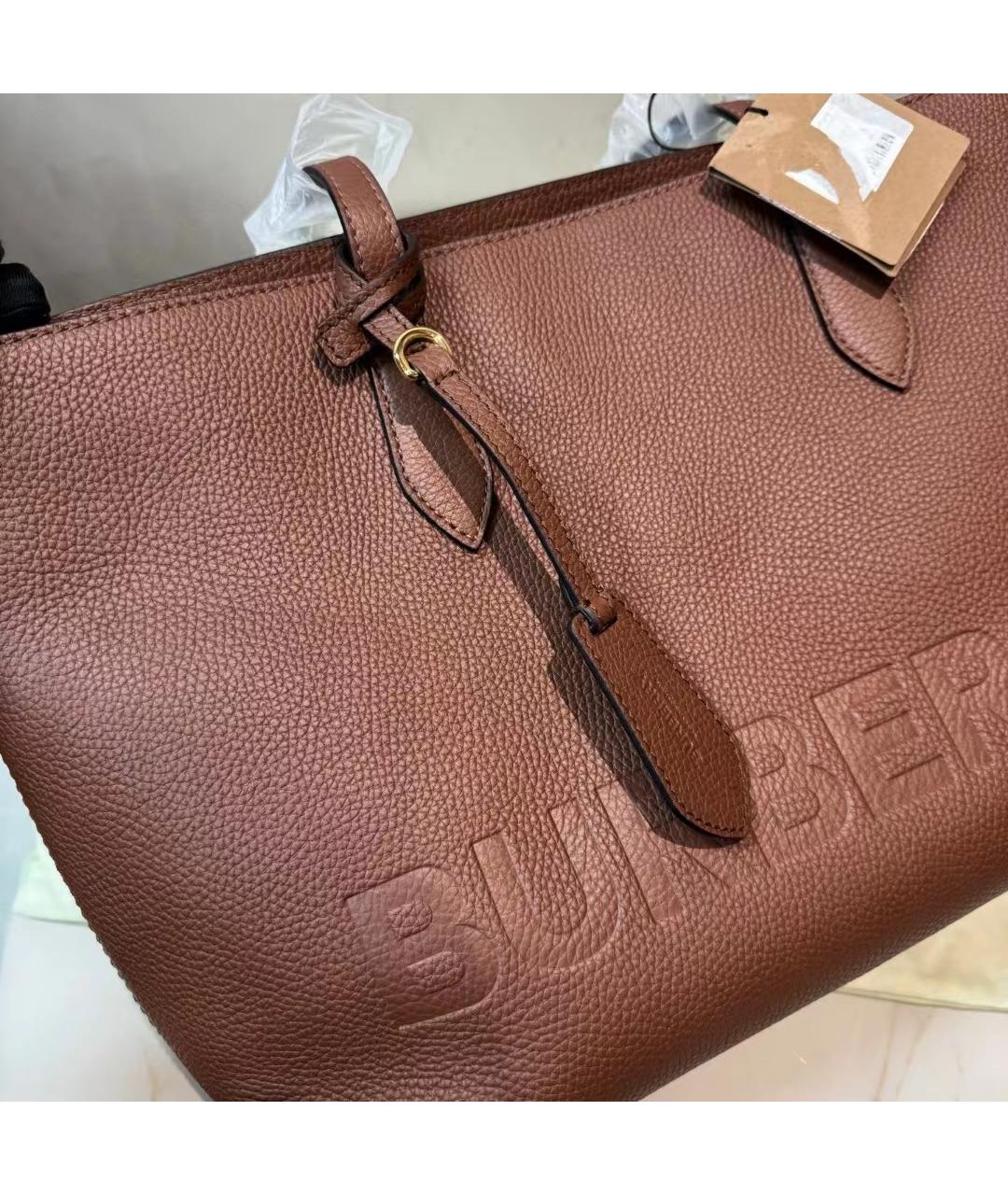 BURBERRY Коричневая кожаная сумка тоут, фото 9