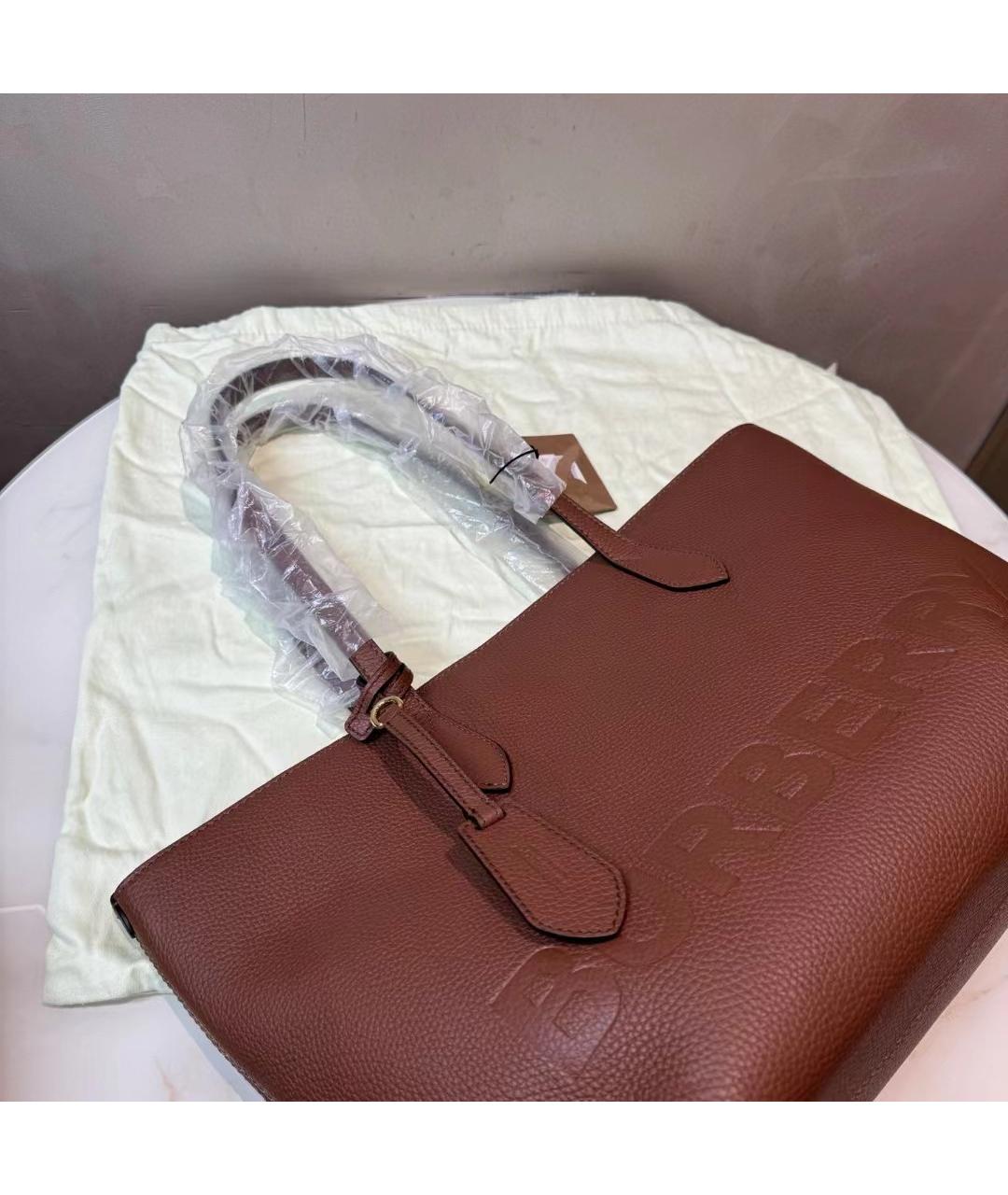 BURBERRY Коричневая кожаная сумка тоут, фото 7