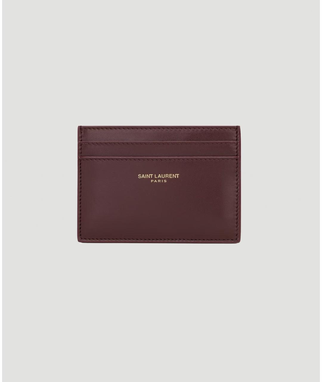 SAINT LAURENT Бордовый кожаный кардхолдер, фото 3