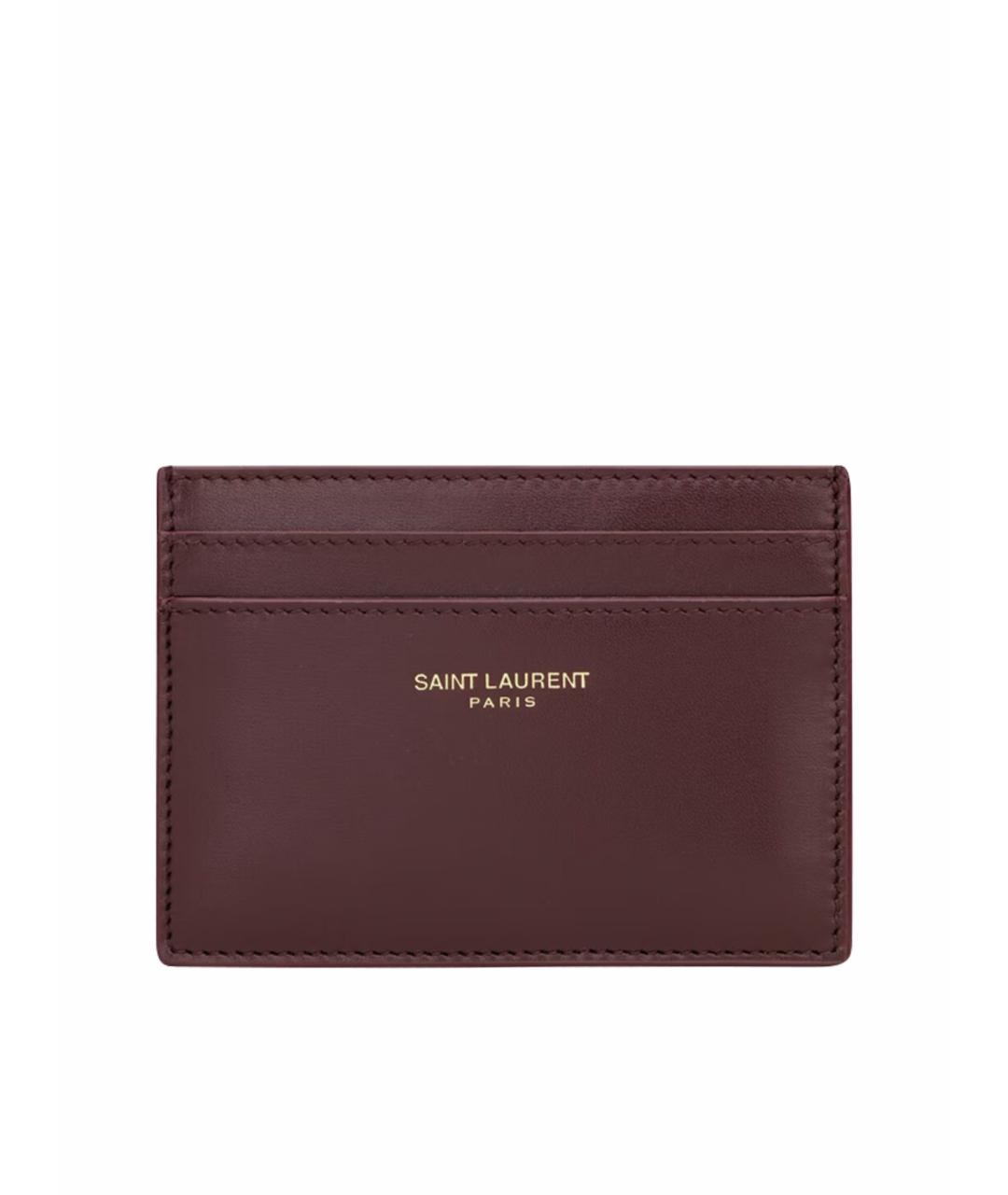 SAINT LAURENT Бордовый кожаный кардхолдер, фото 1